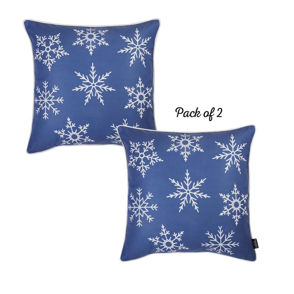 Set of 2 18" Christmas Snowflakes Throw Pillow Cover in Blue - 376885. Picture 2