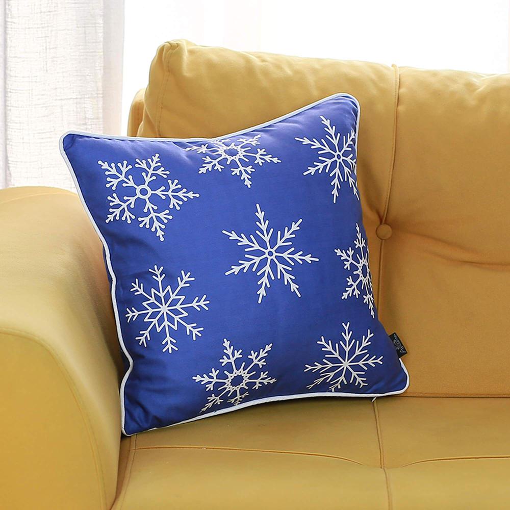 Set of 2 18" Christmas Snowflakes Throw Pillow Cover in Blue - 376885. Picture 3