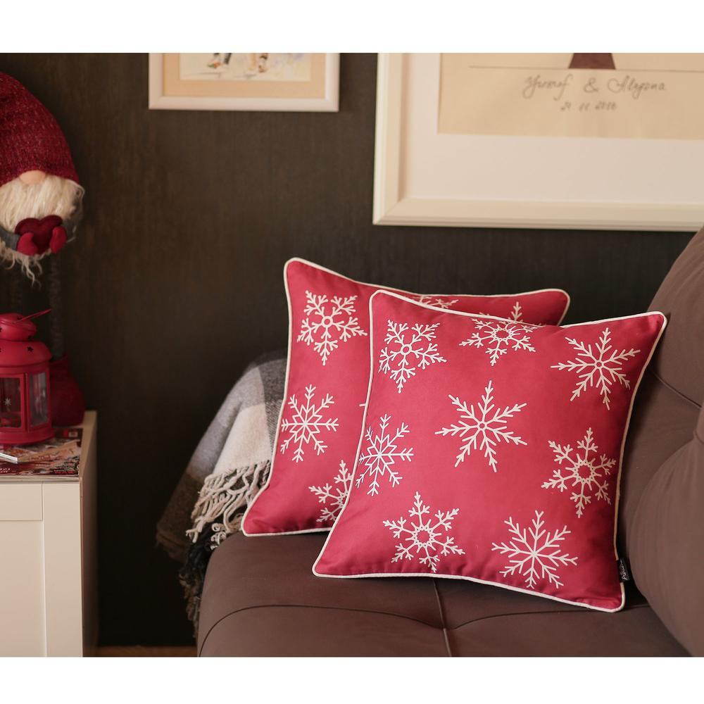 Set of 2 18" Christmas Snowflakes Throw Pillow Cover in Red - 376886. Picture 1