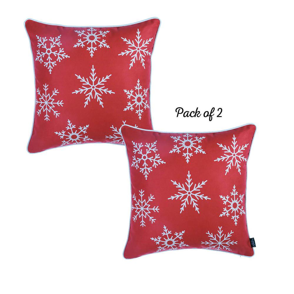 Set of 2 18" Christmas Snowflakes Throw Pillow Cover in Red - 376886. Picture 2