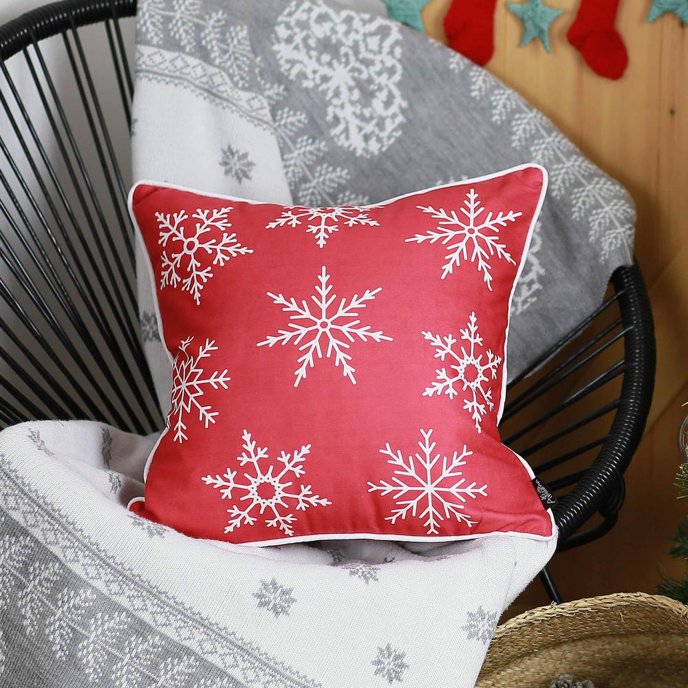 Set of 2 18" Christmas Snowflakes Throw Pillow Cover in Red - 376886. Picture 3