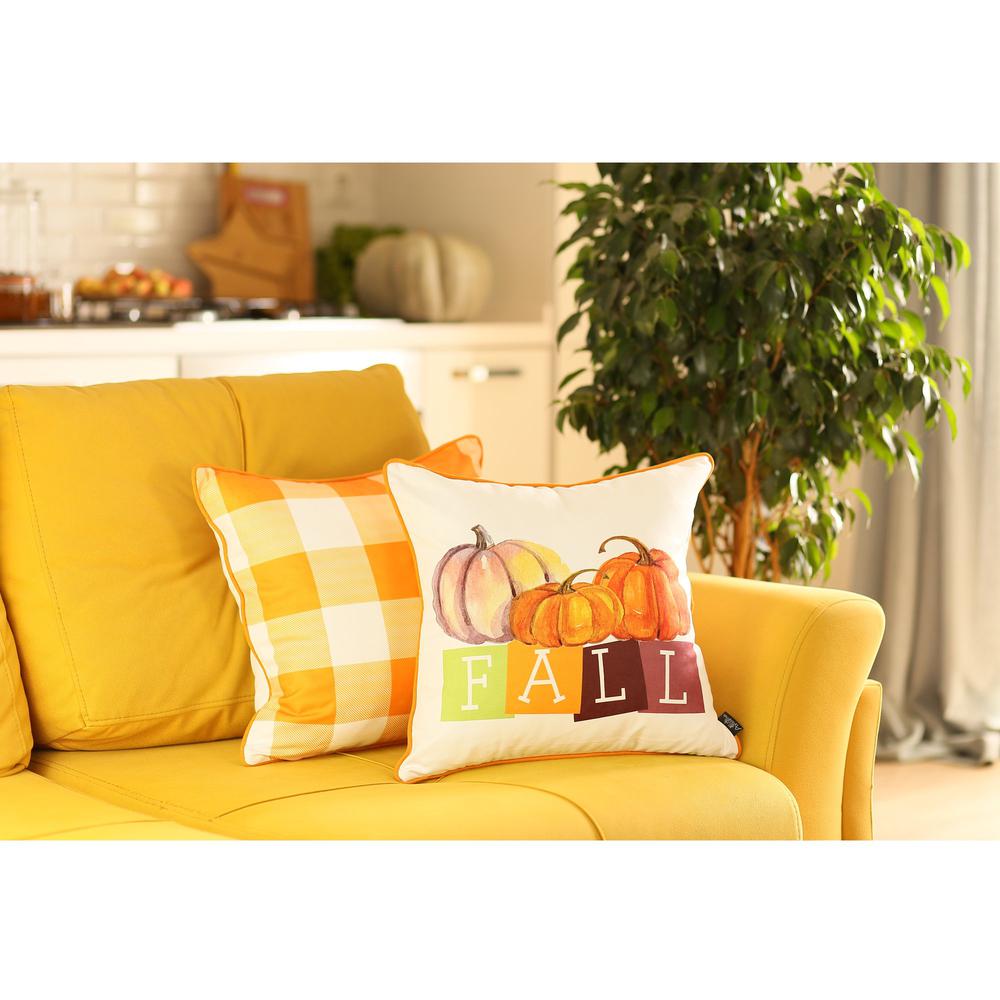 Set of 2 18"  Fall Season Pumpkin Gingham Throw Pillow Cover - 376893. Picture 1