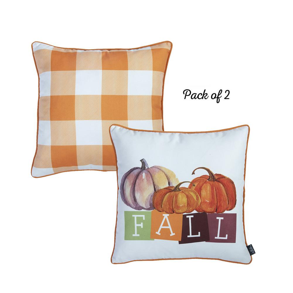 Set of 2 18"  Fall Season Pumpkin Gingham Throw Pillow Cover - 376893. Picture 2