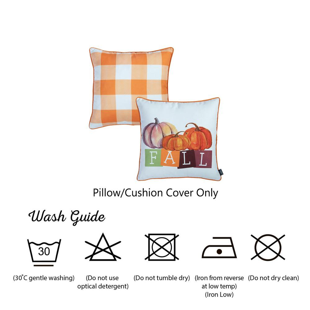 Set of 2 18"  Fall Season Pumpkin Gingham Throw Pillow Cover - 376893. Picture 6