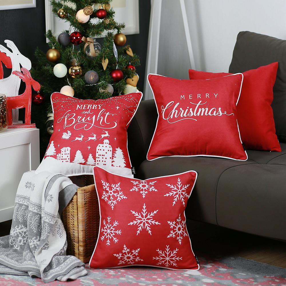 Set of 4 18" Merry Christmas Throw Pillow Cover in Multicolor - 376897. Picture 1