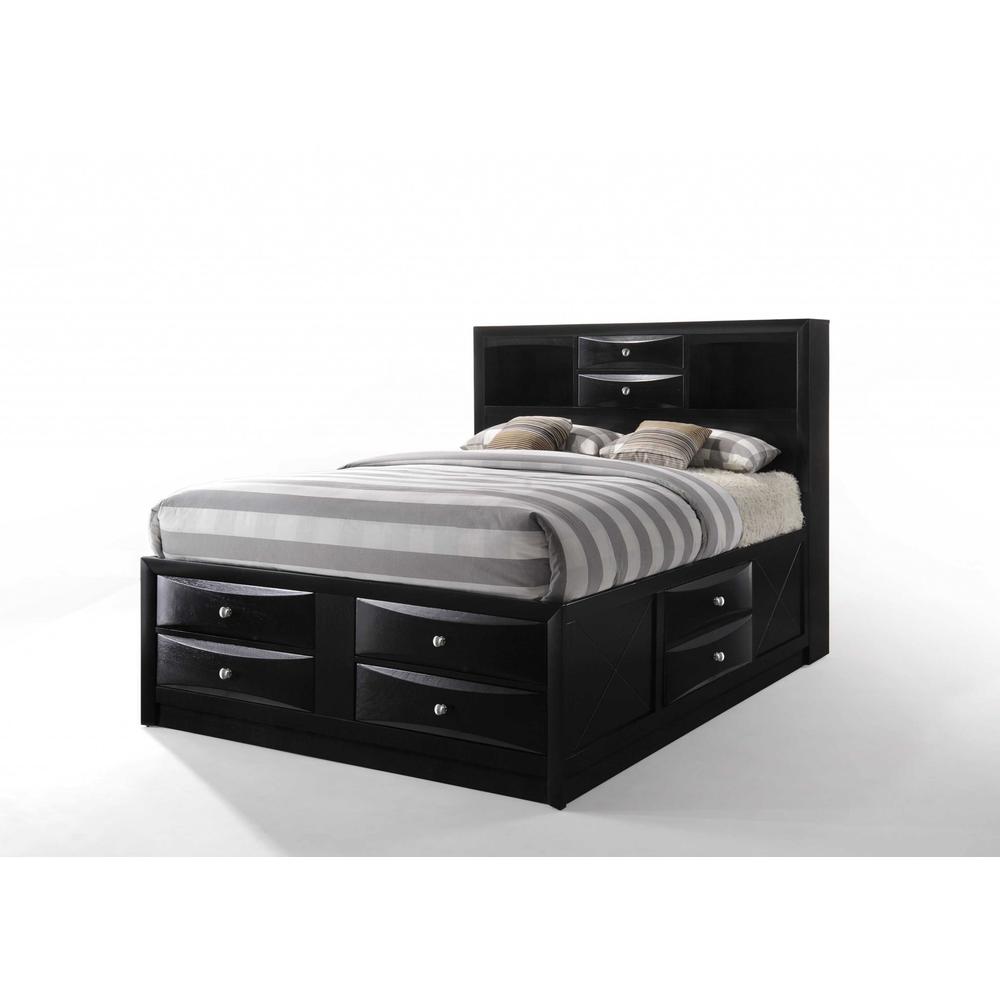 Black Multi-Drawer Queen Bed with Bookcase Headboard - 376955. Picture 1