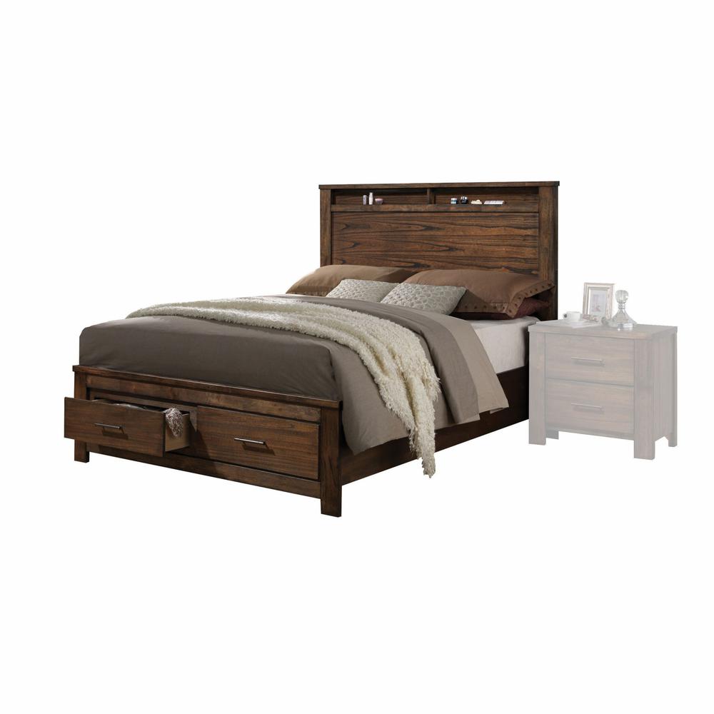 Oak Finish Queen Bed with  Storage Headboard and Footboard - 376956. Picture 1