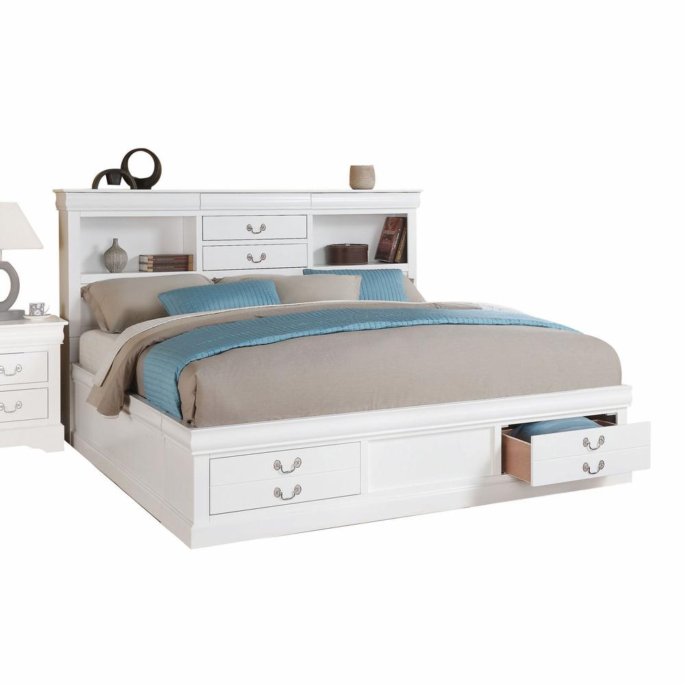 White Wooden Queen Bed with Storage - 376958. Picture 1