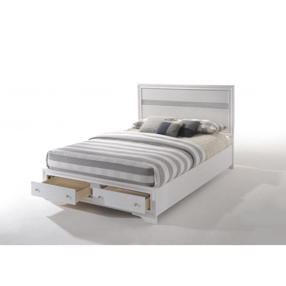 Contemporary White and Grey Queen Bed with Storage Footboard - 376959. Picture 1