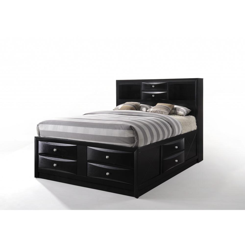 Black  Multi-Drawer Wood Platform  Full Bed with Pull out Tray - 376964. Picture 1