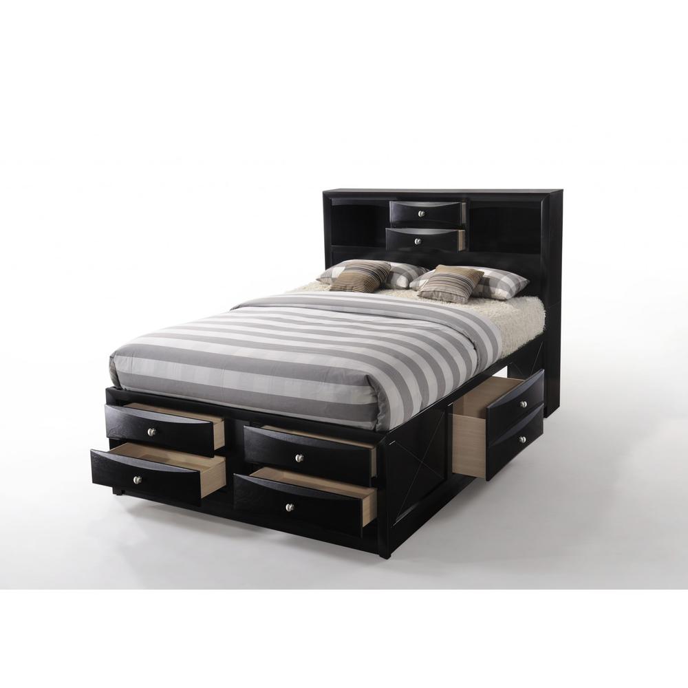Black  Multi-Drawer Wood Platform  Full Bed with Pull out Tray - 376964. Picture 2