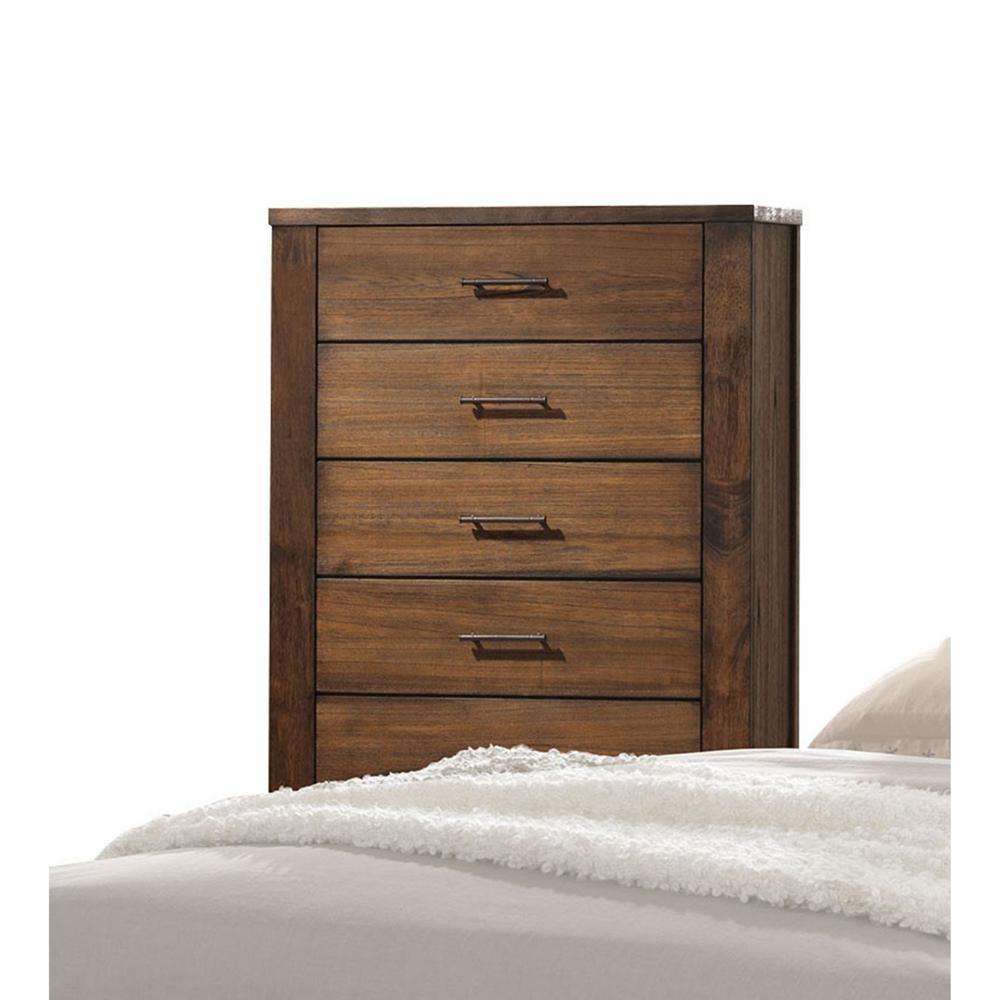 48" Oak Finish 5 Drawer Chest Dresser with Brass Metal Hardware - 376967. Picture 1