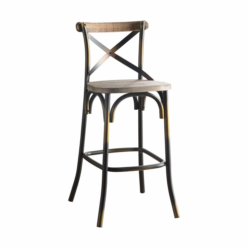 43" High Back Antiqued Copper and Oak Finish Bar Chair - 376982. The main picture.