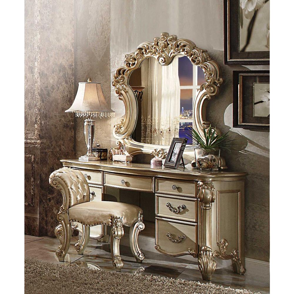 Elaborate Carved Gold Patina Finish Desk Vanity Dressing Table with 7 Drawers - 376993. Picture 1