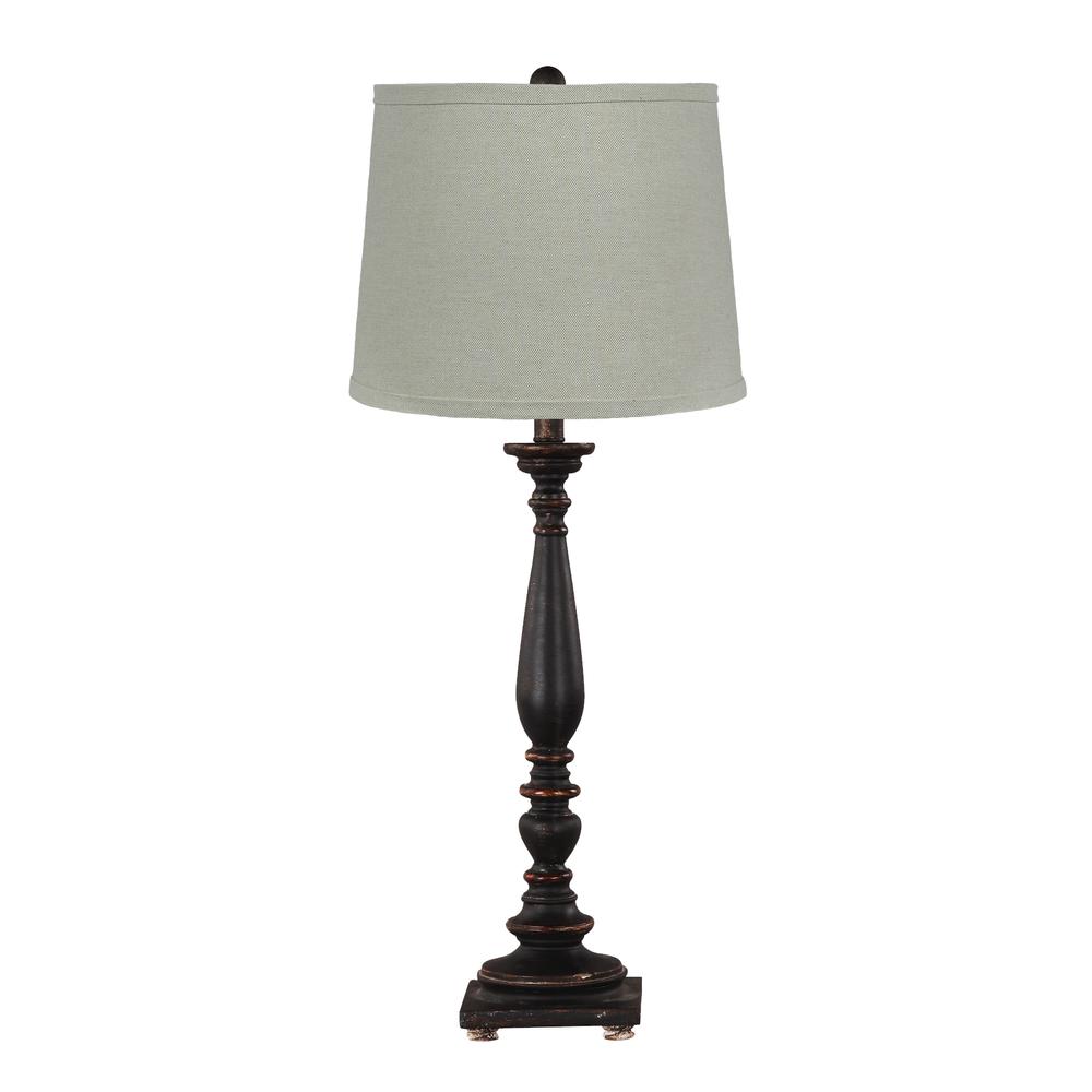 Distressed Black Traditional Table Lamp with Natural Shade - 379786. Picture 1