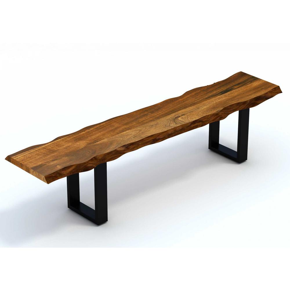 63" Live Edge Acacia Wood Bench with Black Metal Legs - 379790. Picture 1