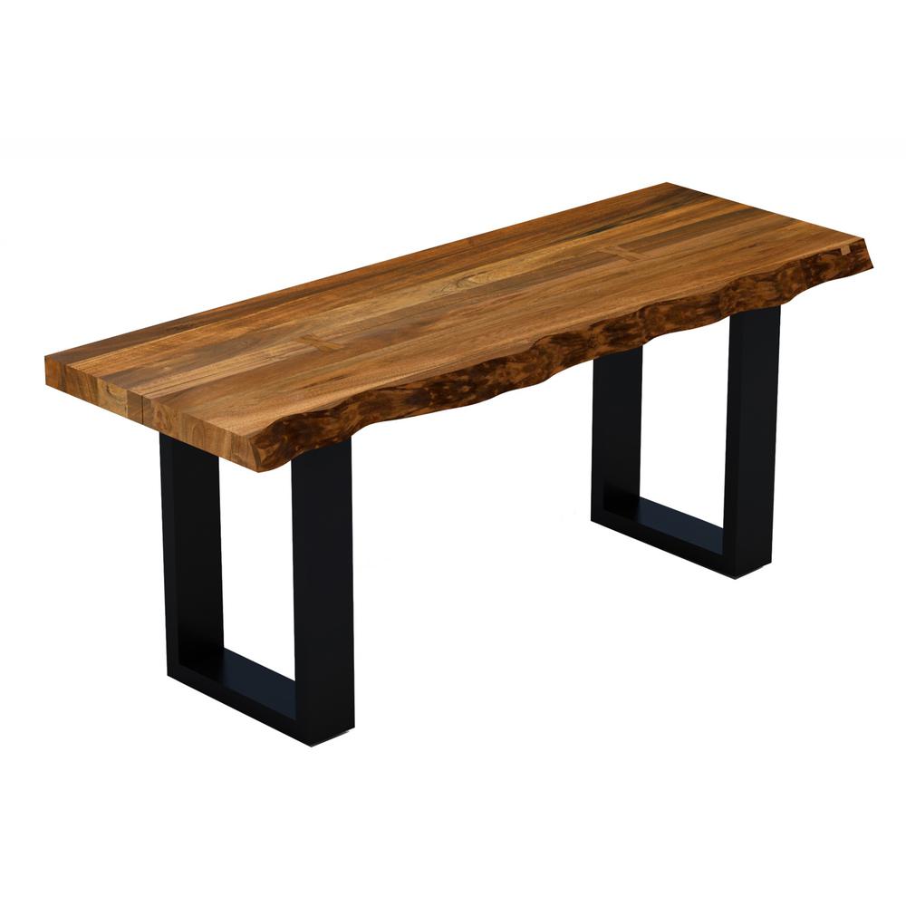 43" Live Edge Acacia Wood Bench with Black Metal Legs - 379795. Picture 1