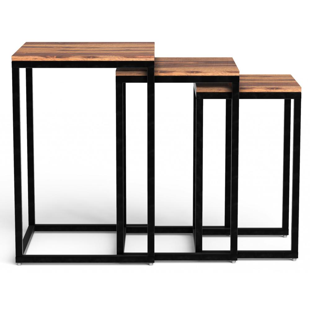 Set of 3 Squared Off Natural Wood Nesting End Tables. Picture 1