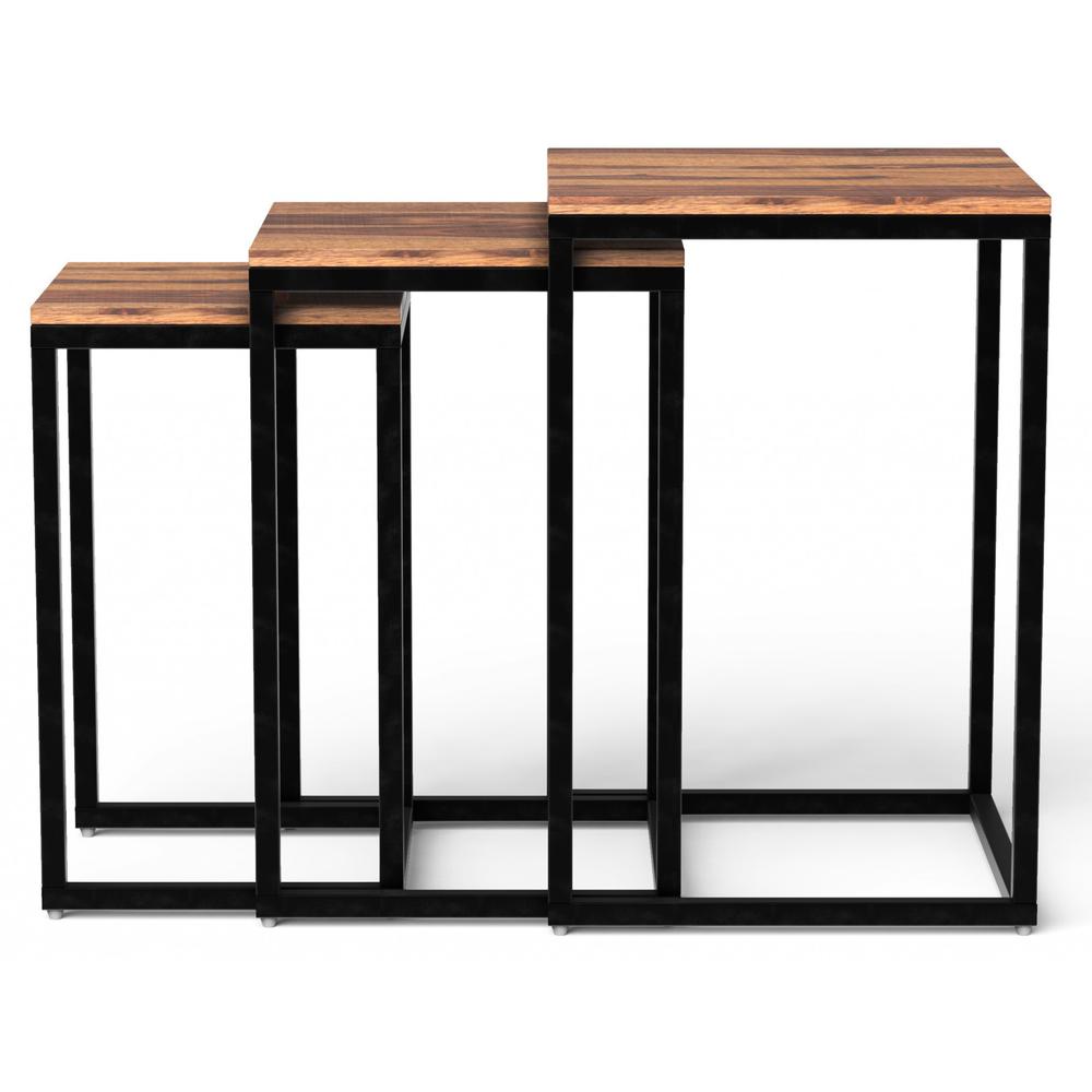 Set of 3 Squared Off Natural Wood Nesting End Tables. Picture 2