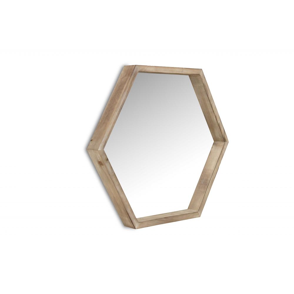 Modern Natural Wood Finish Hexagonal Wall Mirror - 379820. Picture 1