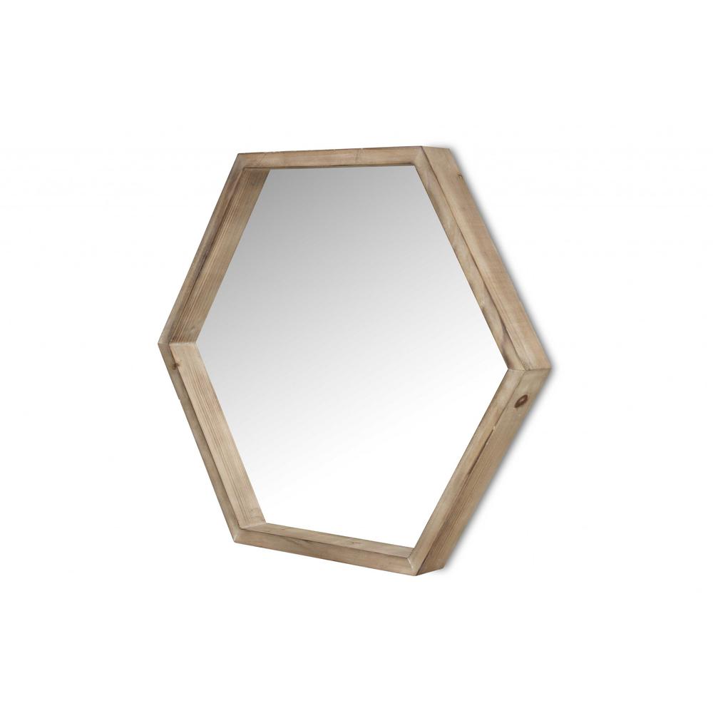 Modern Natural Wood Finish Hexagonal Wall Mirror - 379820. Picture 2