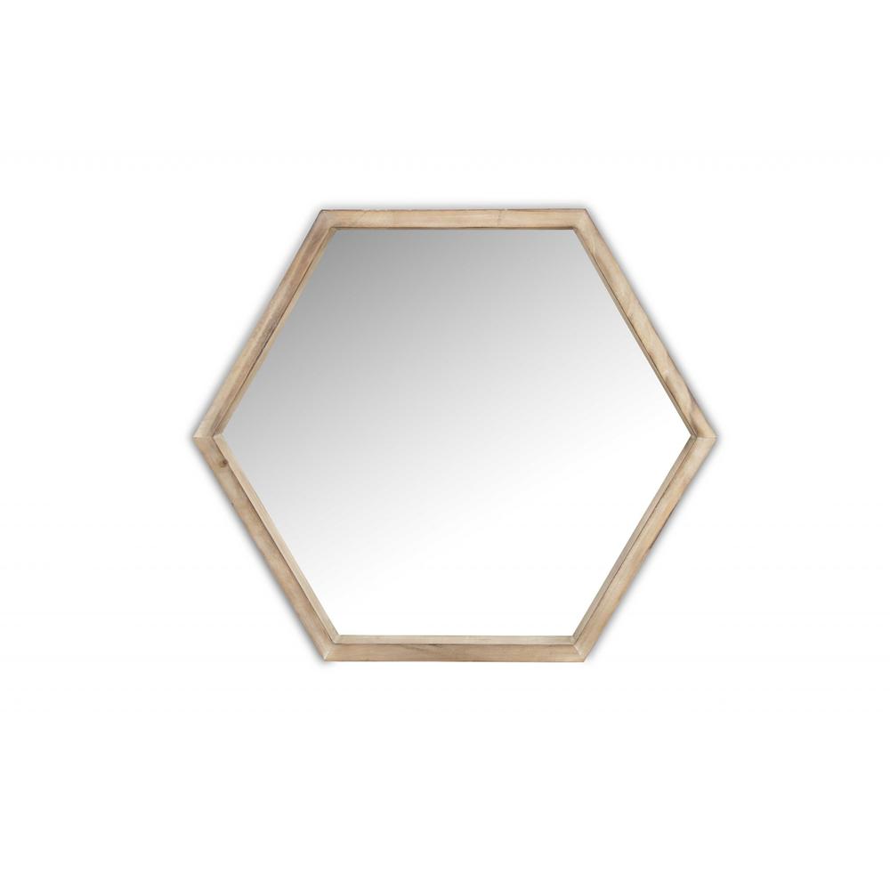 Modern Natural Wood Finish Hexagonal Wall Mirror - 379820. Picture 3
