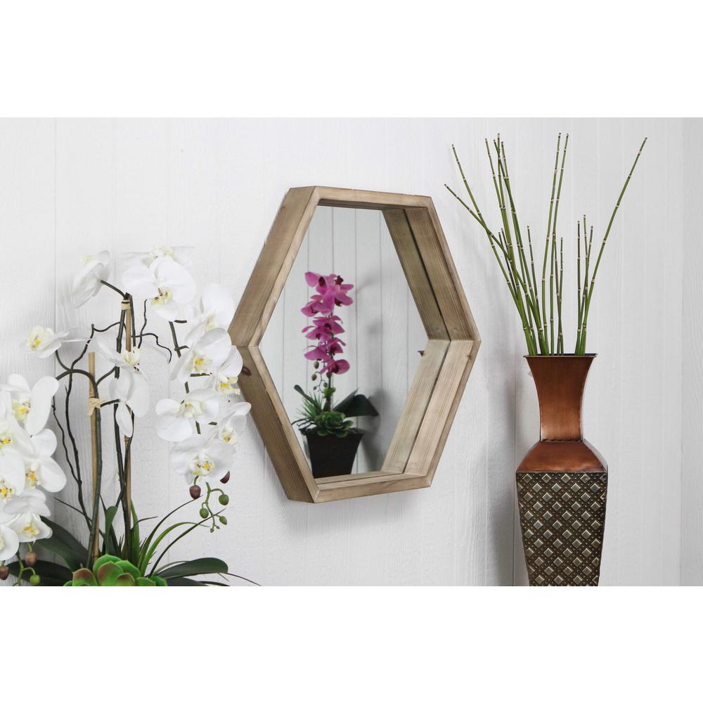 Modern Natural Wood Finish Hexagonal Wall Mirror - 379820. Picture 5