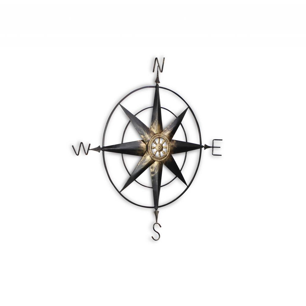 Black Metal Wall Decor Compass with Gold Center Accents - 379829. Picture 1