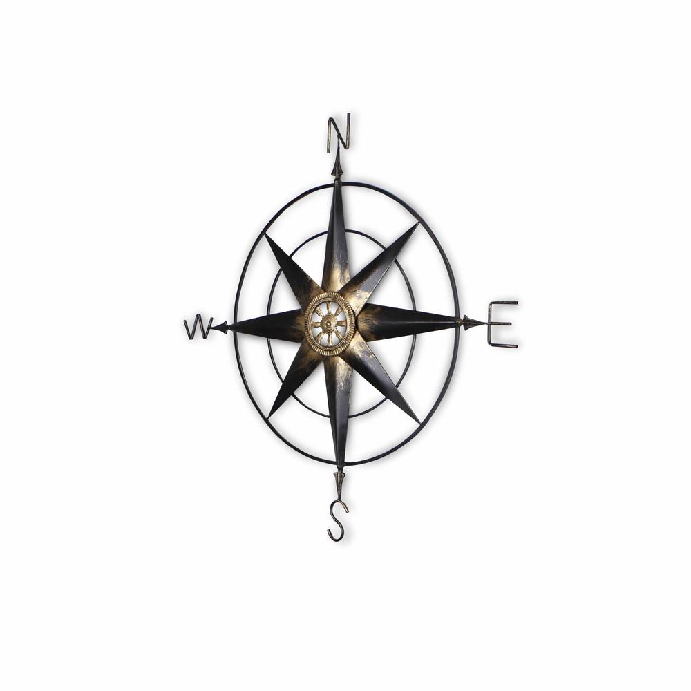 Black Metal Wall Decor Compass with Gold Center Accents - 379829. Picture 2