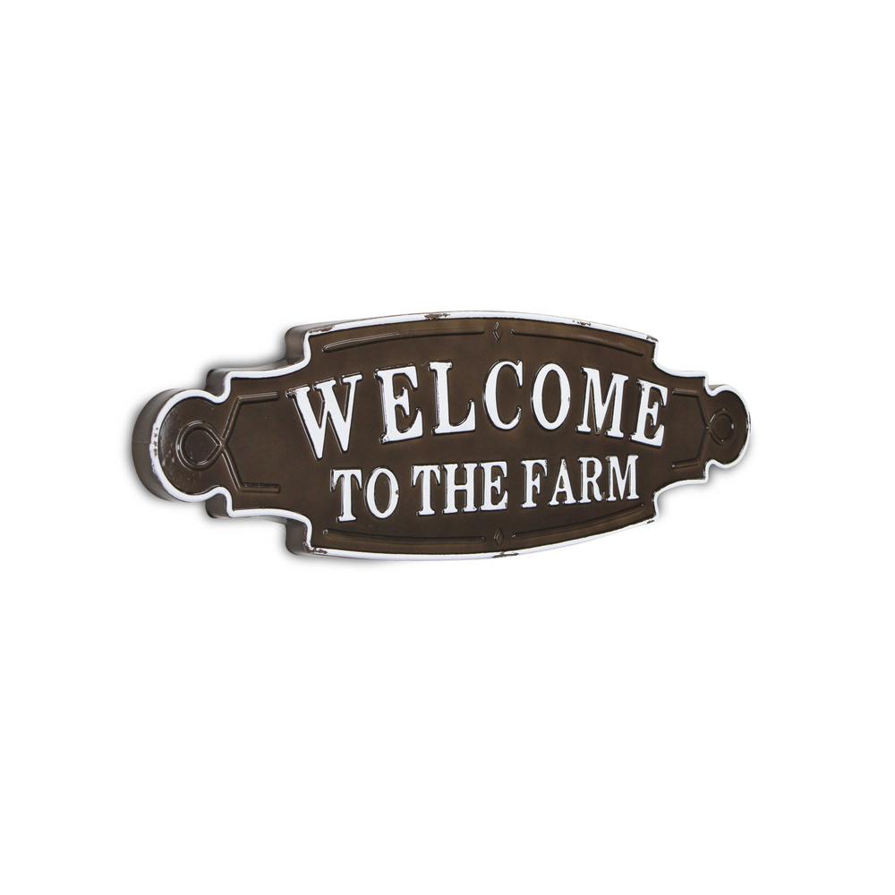 Welcome to the Farm Lacquered Black and White Metal Wall Art - 379842. Picture 1