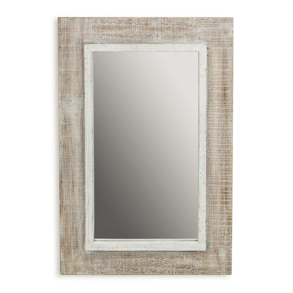 Rectangular Rustic White Wash Finish Wall Mirror - 379850. Picture 3