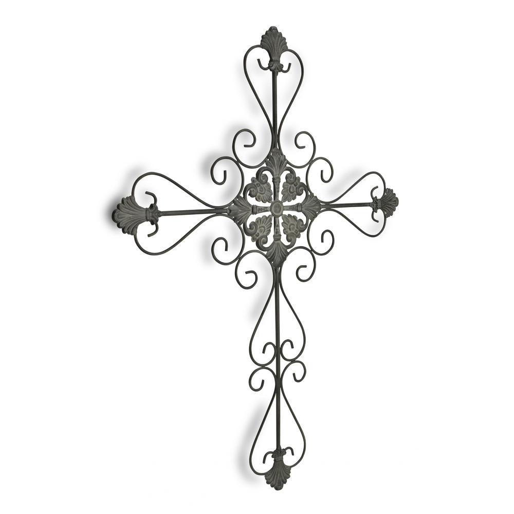 Large Gray Metal Scroll Design Gray Hanging Cross Wall Decor - 379858. Picture 1