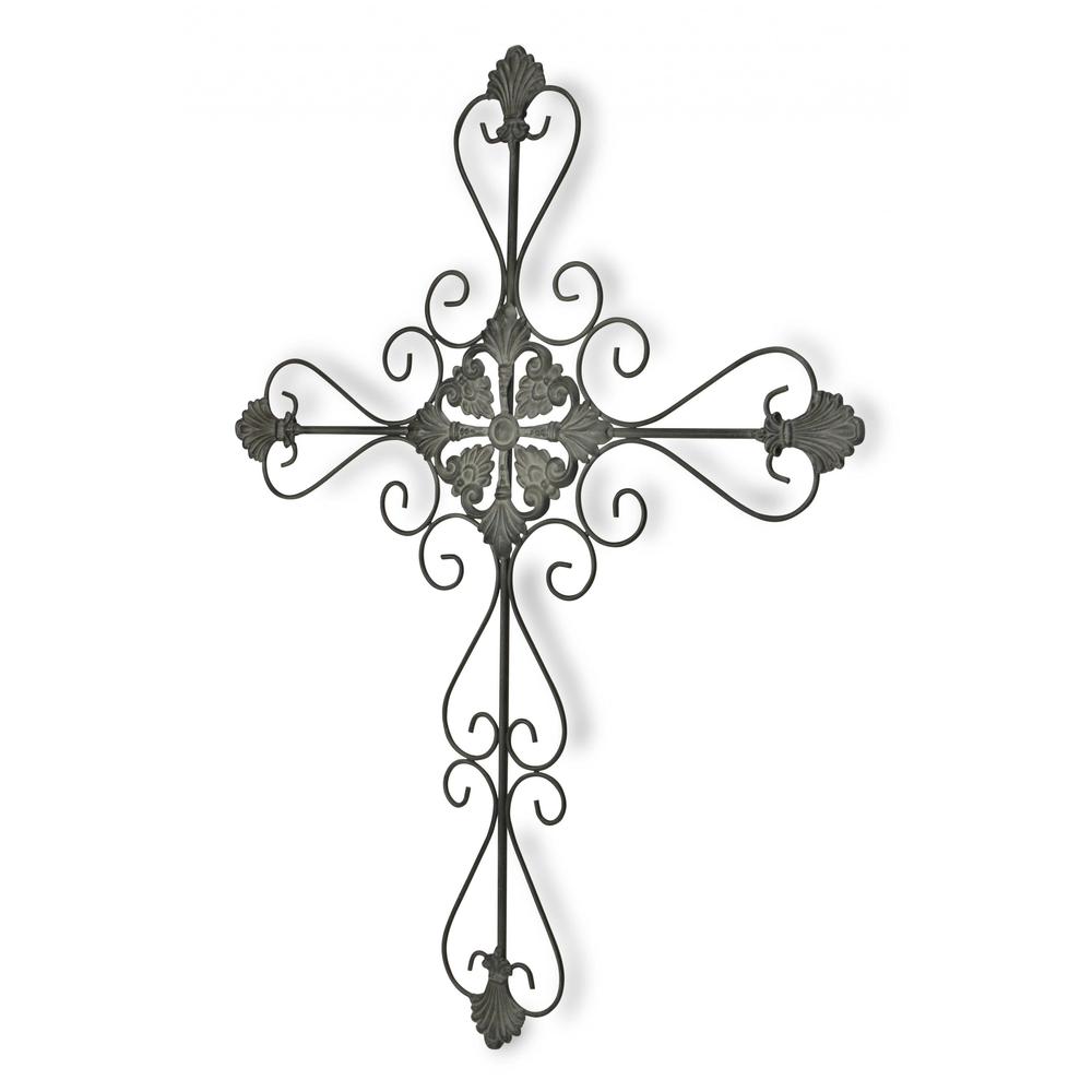 Large Gray Metal Scroll Design Gray Hanging Cross Wall Decor - 379858. Picture 2