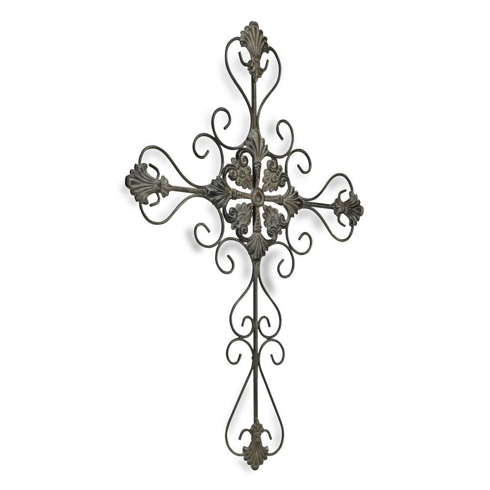 Gray Metal Scroll Design Gray Hanging Cross Wall Decor - 379859. Picture 1