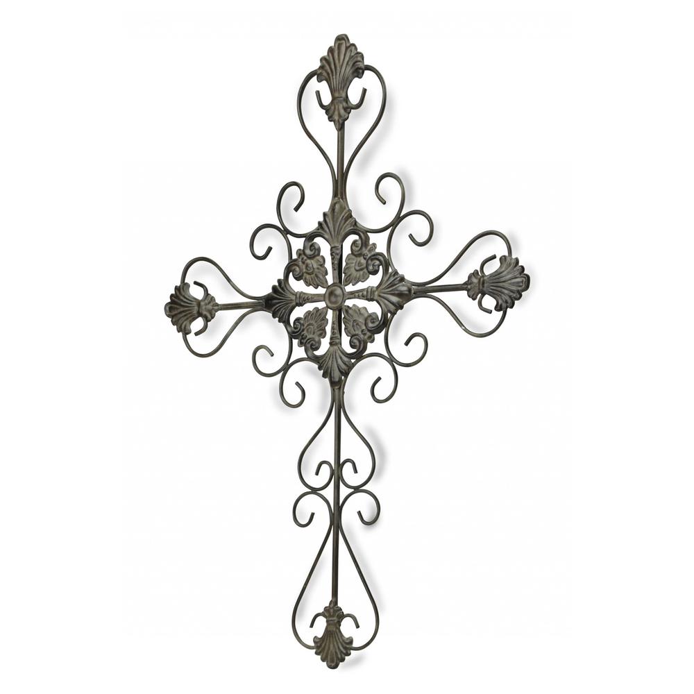 Gray Metal Scroll Design Gray Hanging Cross Wall Decor - 379859. Picture 2