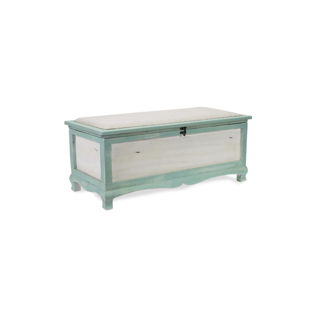 Rectangular Green Wooden with seat Cushion and inside Storage Bench - 379862. The main picture.