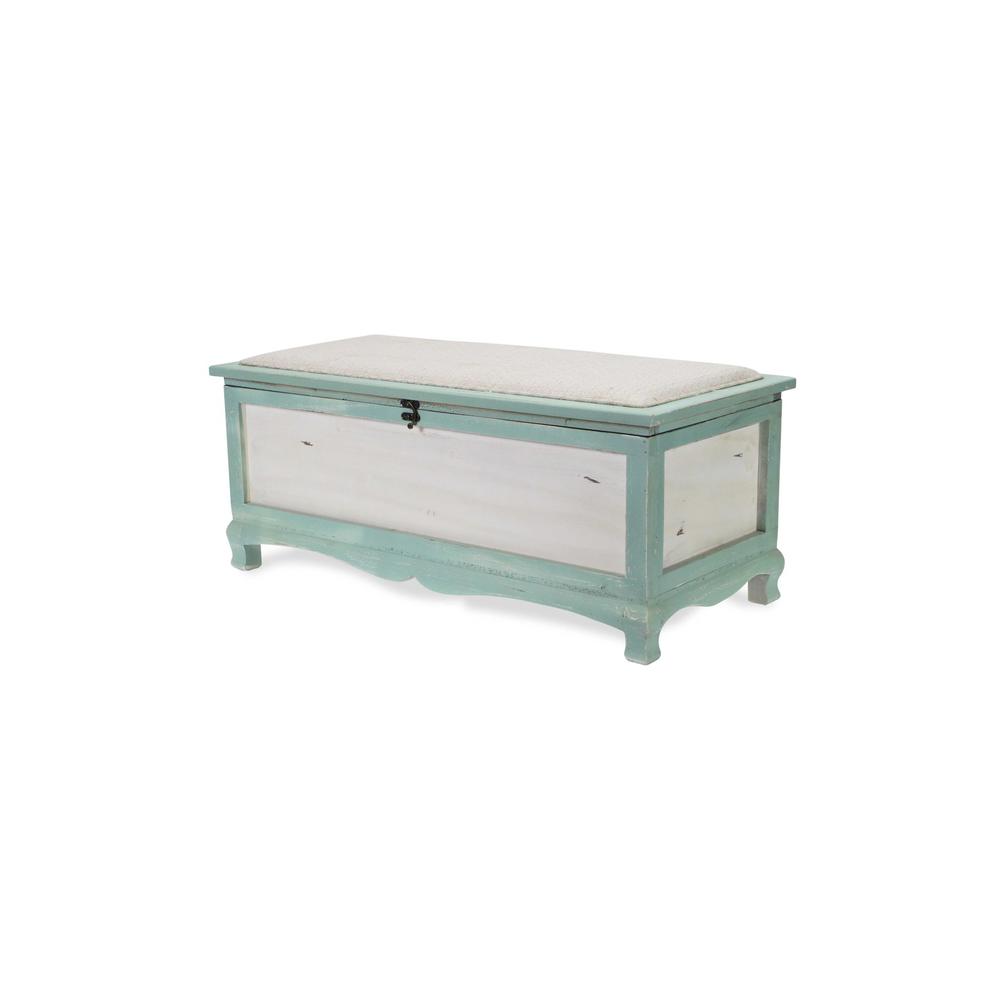Rectangular Green Wooden with seat Cushion and inside Storage Bench - 379862. Picture 2
