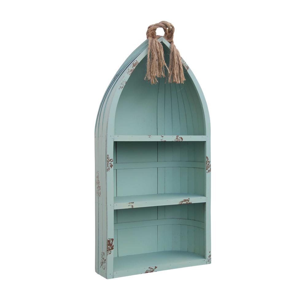 Distressed Blue Canoe Hanging Shelf - 379868. Picture 1