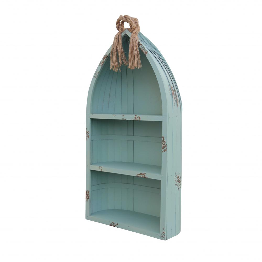 Distressed Blue Canoe Hanging Shelf - 379868. Picture 2