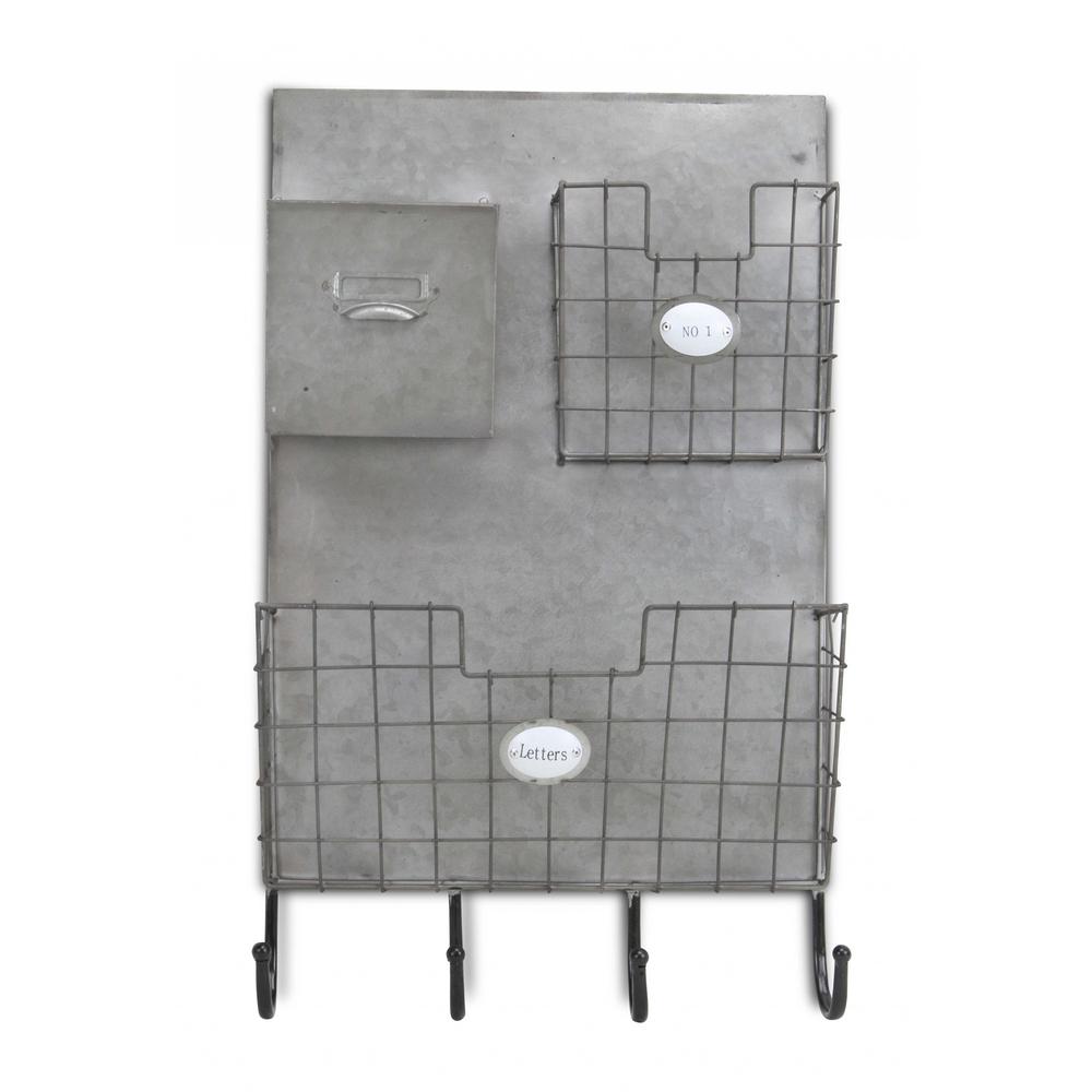 Gray Metal Organizer with 3 Storage Pockets and 4 bottom Hooks - 379872. Picture 1
