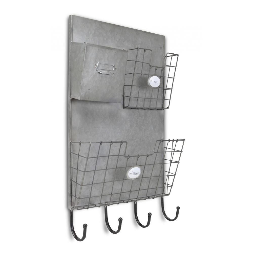 Gray Metal Organizer with 3 Storage Pockets and 4 bottom Hooks - 379872. Picture 2