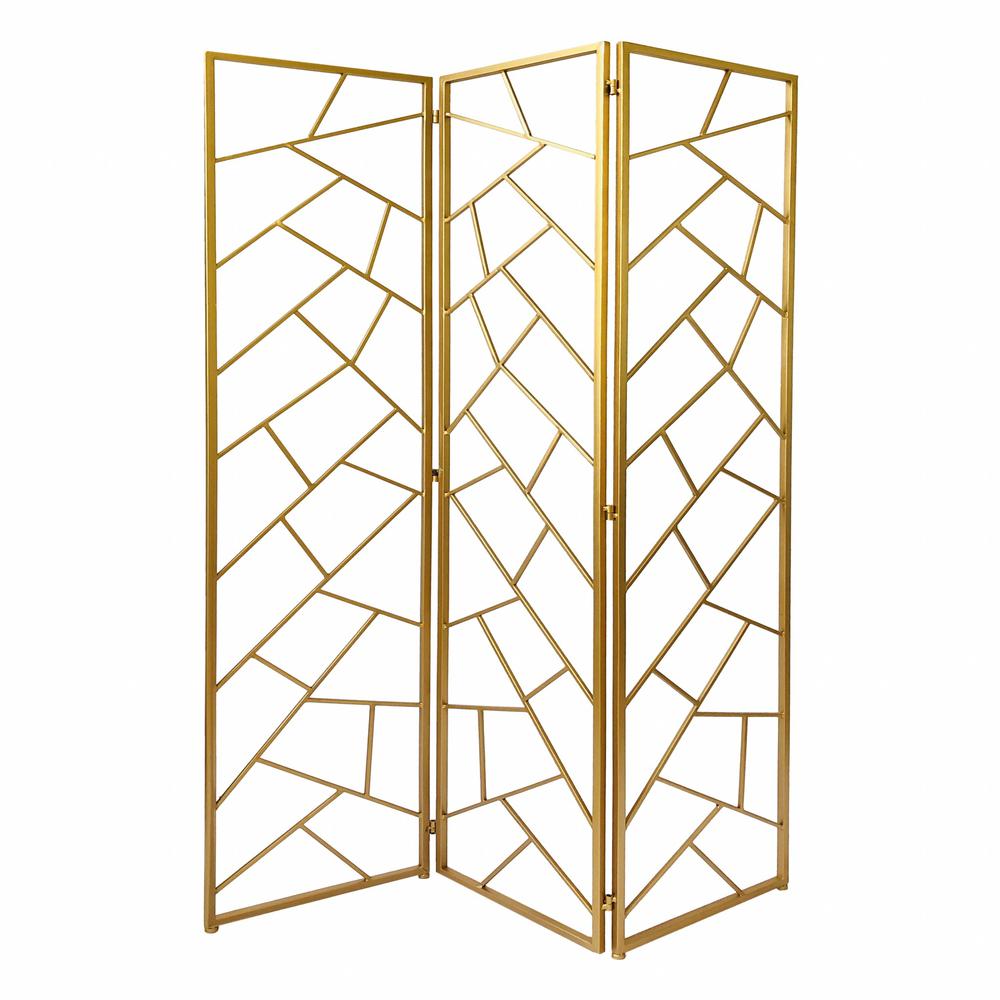 3 Panel Gold Room Divider with Geometric Motif - 379902. Picture 1