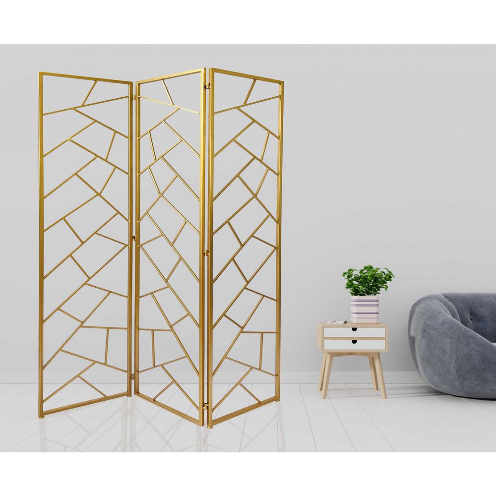 3 Panel Gold Room Divider with Geometric Motif - 379902. Picture 2
