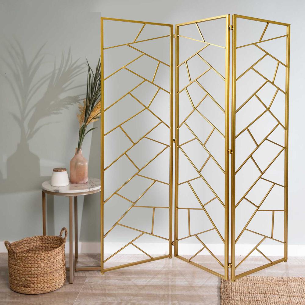 3 Panel Gold Room Divider with Geometric Motif - 379902. Picture 3