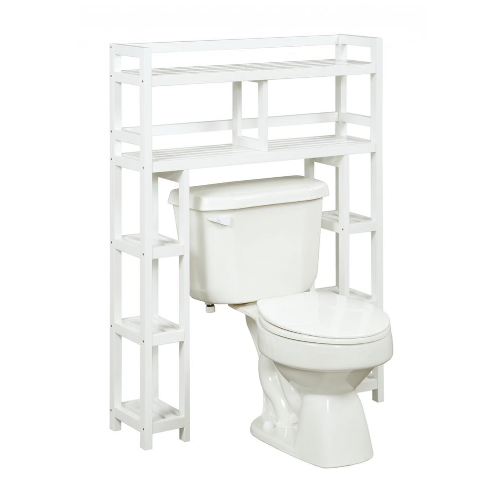 White Finish 2 Tier Solid Wood Over Toilet Organizer. Picture 2
