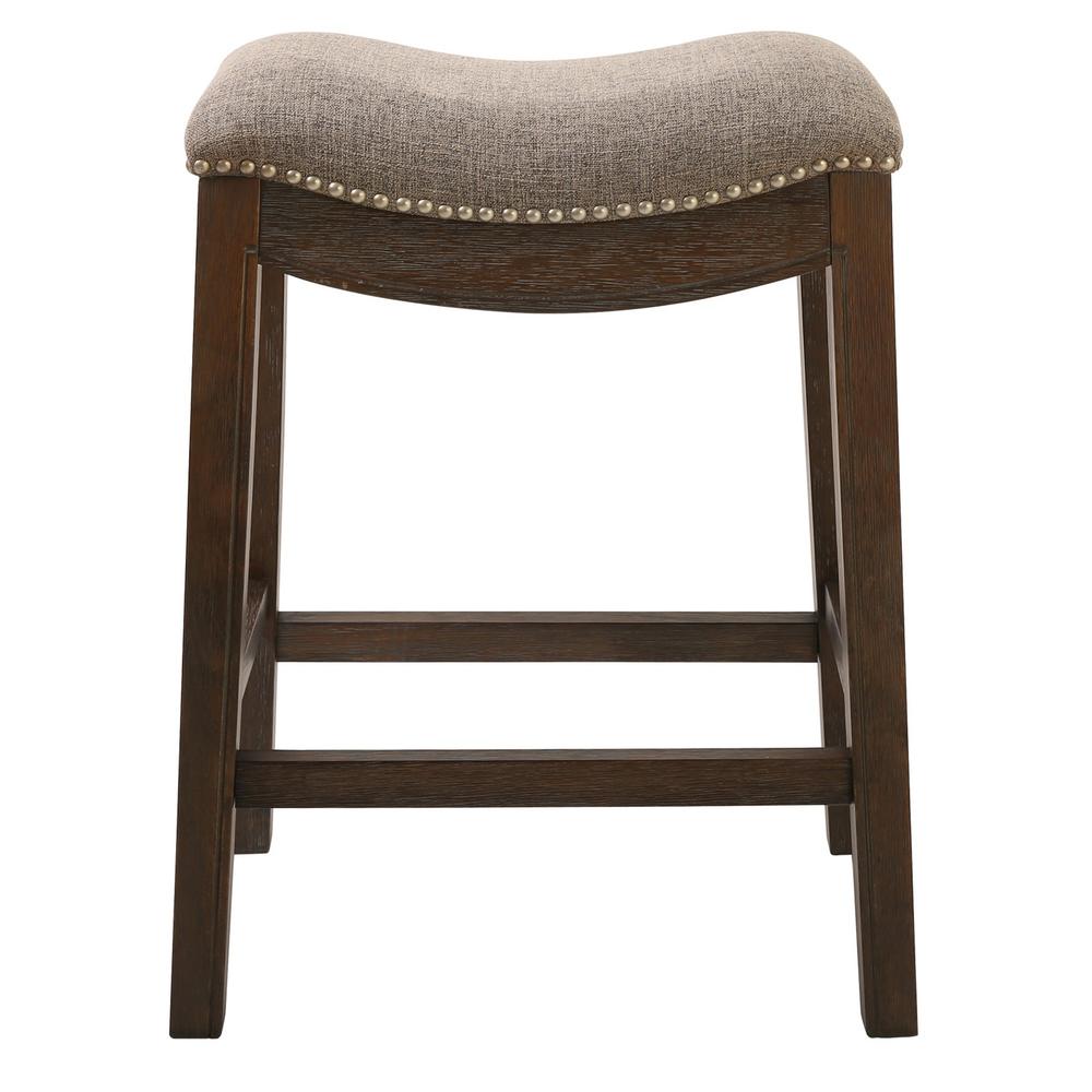 Counter Height Saddle Style Counter Stool with Taupe Fabric and Nail head Trim - 380056. Picture 2