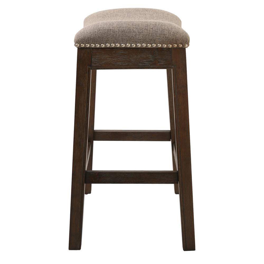 Counter Height Saddle Style Counter Stool with Taupe Fabric and Nail head Trim - 380056. Picture 3