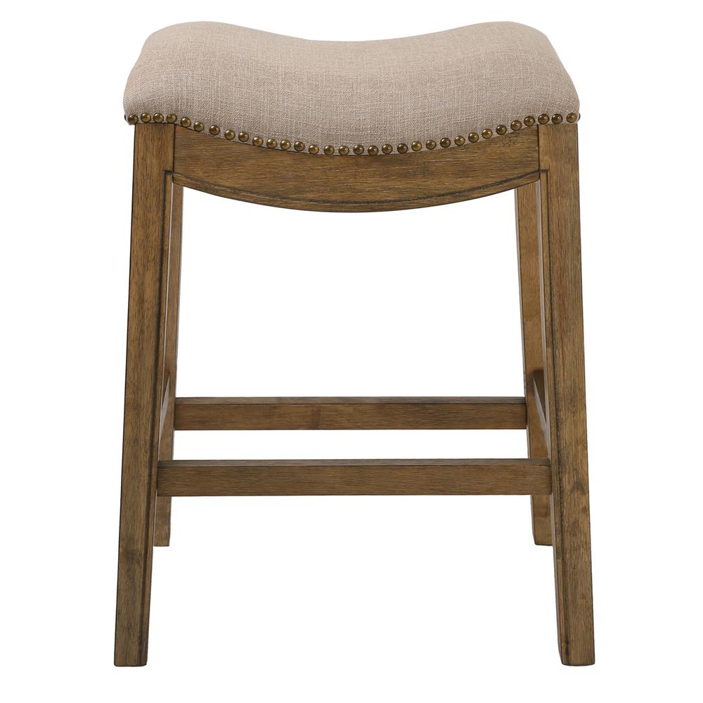 Counter Height Saddle Style Counter Stool with Cream Fabric and Nail head Trim - 380057. Picture 2