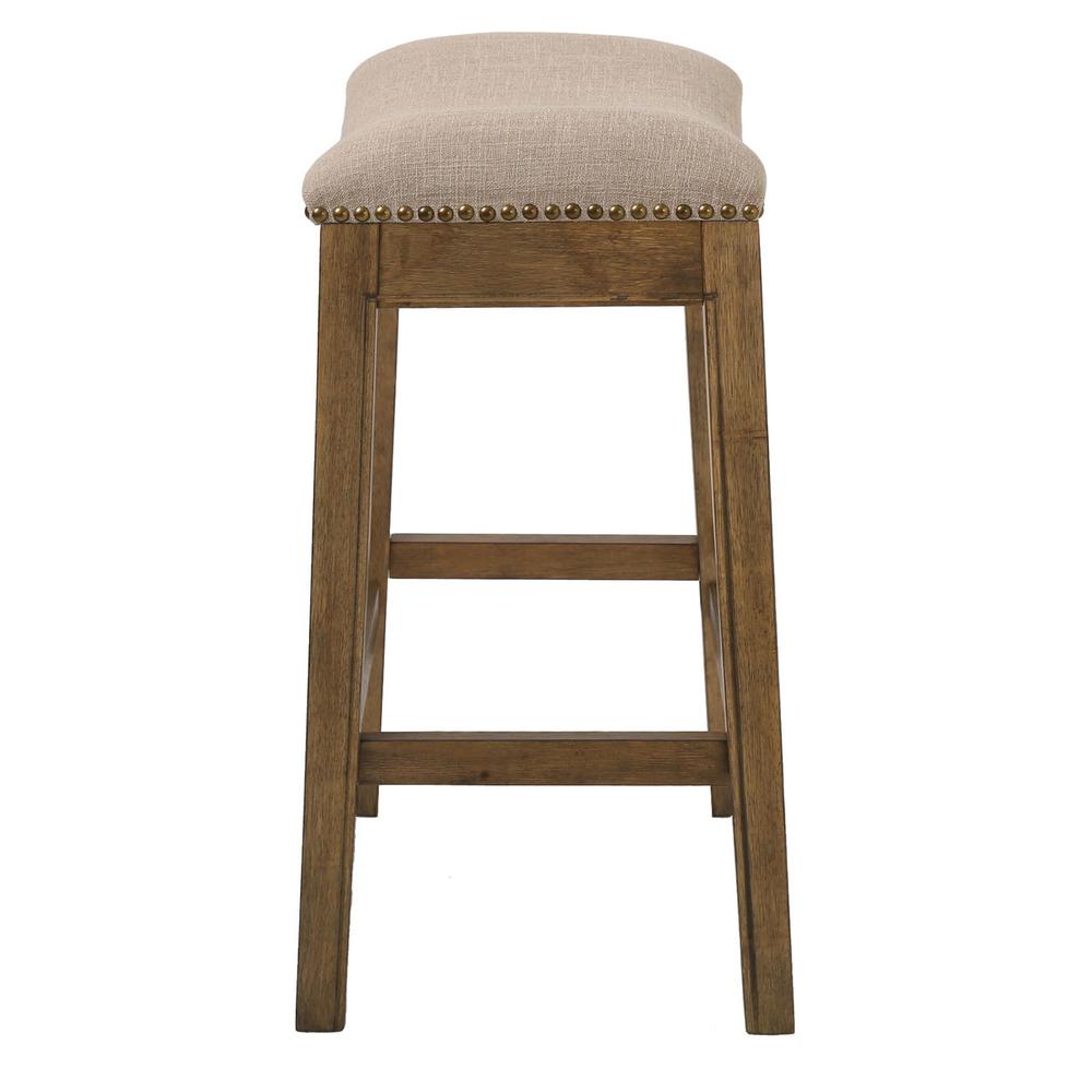 Counter Height Saddle Style Counter Stool with Cream Fabric and Nail head Trim - 380057. Picture 3