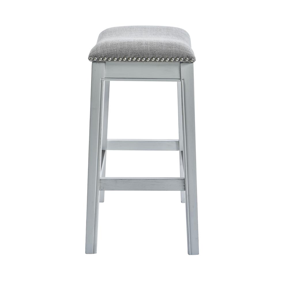 Counter Height Saddle Style Counter Stool with Grey Fabric and Nail head Trim - 380062. Picture 2